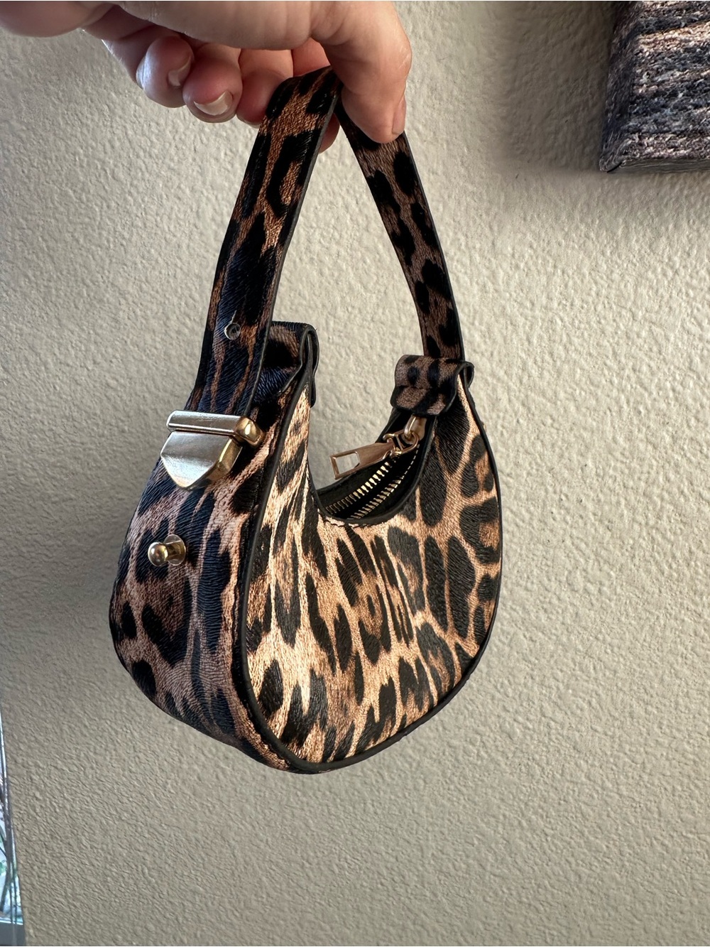 Leopard Print Micro Mini Hobo Bag Gold Hardware Bag Charm Y2K - Picture 5 of 17